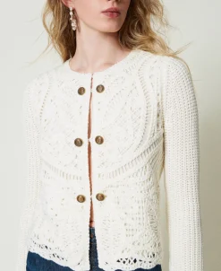 Strickjacke Aus Wollmischung Mit Häkelarbeit