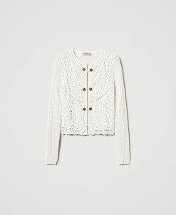 Strickjacke Aus Wollmischung Mit Häkelarbeit
