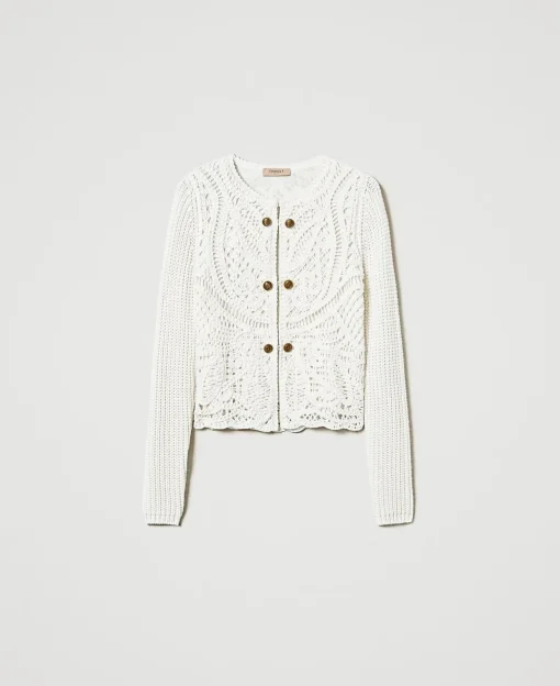 Strickjacke Aus Wollmischung Mit Häkelarbeit