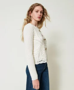 Strickjacke Aus Wollmischung Mit Häkelarbeit