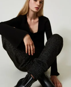 Strick-Joggers Aus Wolle-Lurex-Mischung