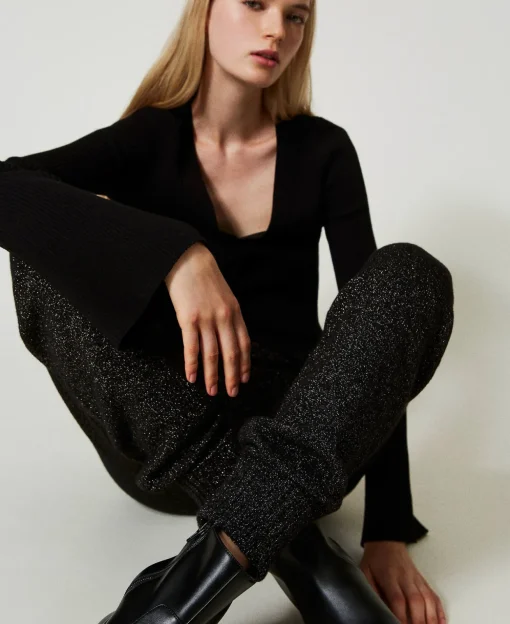 Strick-Joggers Aus Wolle-Lurex-Mischung