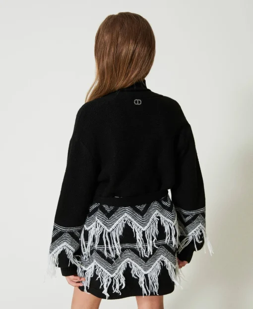 Strickmantel Aus Wollmischgarn Mit Fransen