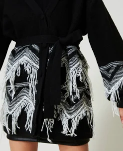 Strickmantel Aus Wollmischgarn Mit Fransen