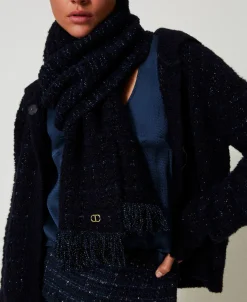 Strickschal Mit Lurex Und Fransen