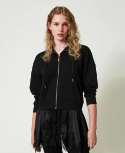Sweatjacke Mit Satin Und Spitze