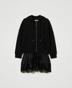 Sweatjacke Mit Satin Und Spitze