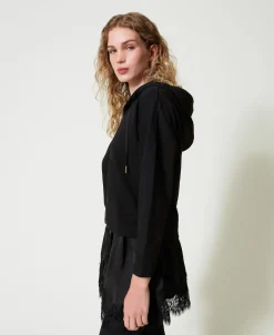 Sweatjacke Mit Satin Und Spitze