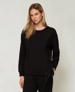 Sweatshirt Mit Plissees Und Spitze