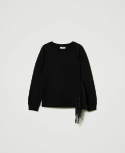 Sweatshirt Mit Plissees Und Spitze