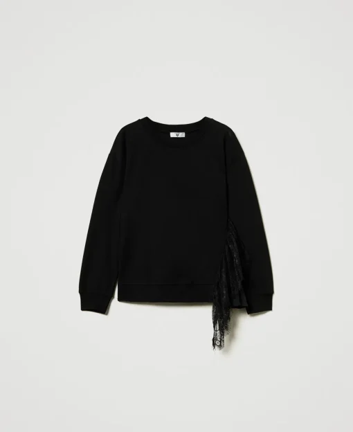 Sweatshirt Mit Plissees Und Spitze