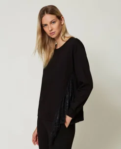 Sweatshirt Mit Plissees Und Spitze