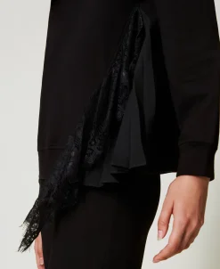 Sweatshirt Mit Plissees Und Spitze