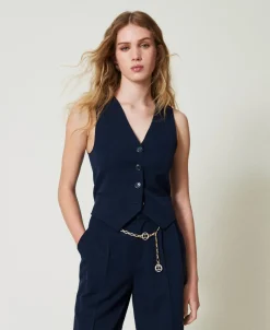 Taillierte Weste Mit Lurex-Nadelstreifen