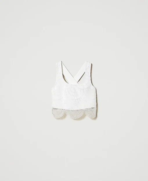 Top Aus Crêpe-Cady Und Besticktem Organza