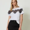 T-Shirt Im Regular-Fit Mit Spitzenintarsie