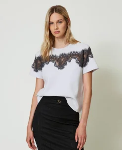 T-Shirt Im Regular-Fit Mit Spitzenintarsie