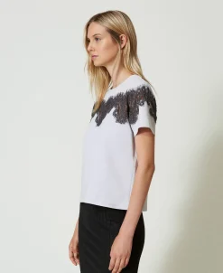 T-Shirt Im Regular-Fit Mit Spitzenintarsie