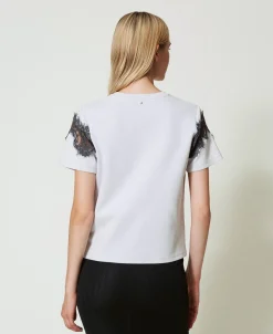 T-Shirt Im Regular-Fit Mit Spitzenintarsie