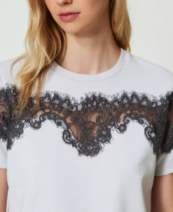 T-Shirt Im Regular-Fit Mit Spitzenintarsie