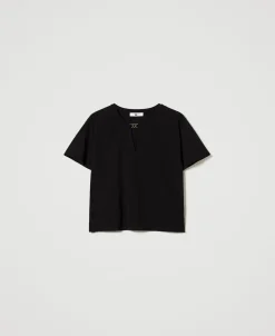 T-Shirt Mit Herzförmiger Schließe