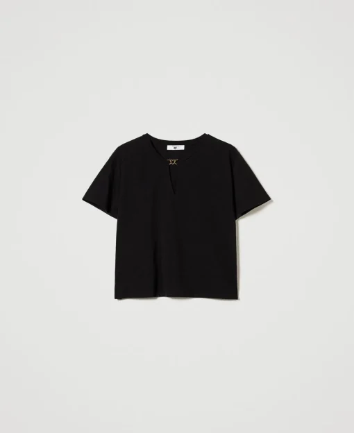 T-Shirt Mit Herzförmiger Schließe
