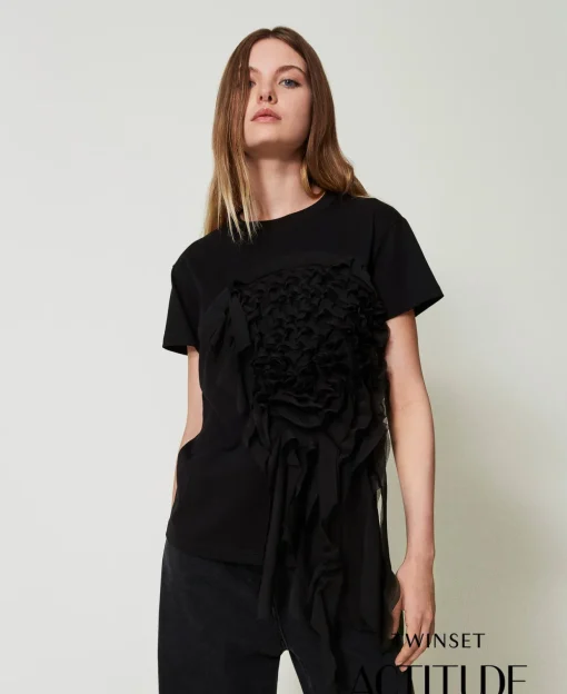 T-Shirt Mit Kreponvolant