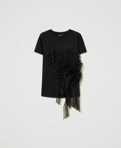 T-Shirt Mit Kreponvolant