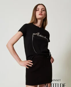 T-Shirt Mit Logo Und Strass