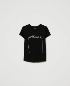 T-Shirt Mit Logo Und Strass