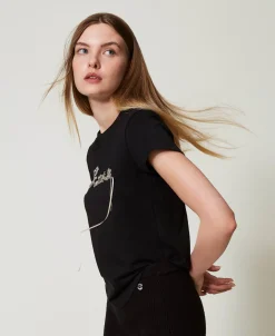 T-Shirt Mit Logo Und Strass