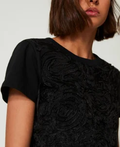 T-Shirt Mit Organza-Stickerei