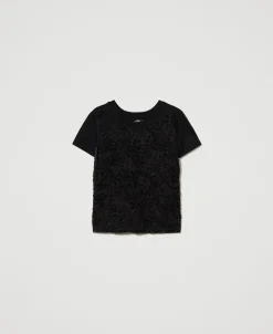 T-Shirt Mit Organza-Stickerei