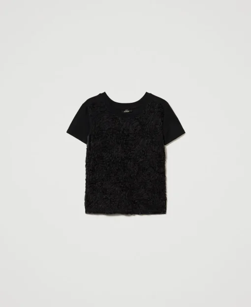 T-Shirt Mit Organza-Stickerei