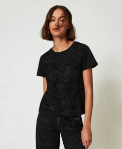 T-Shirt Mit Organza-Stickerei