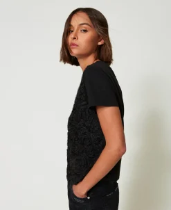 T-Shirt Mit Organza-Stickerei