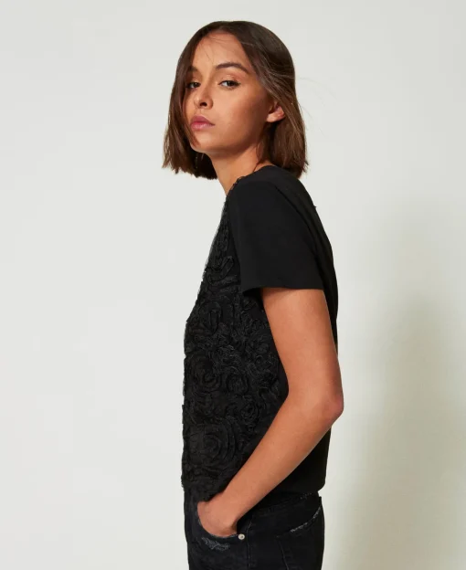 T-Shirt Mit Organza-Stickerei