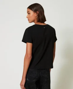 T-Shirt Mit Organza-Stickerei