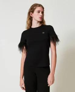 T-Shirt Mit „Oval T“-Logo Und Federn