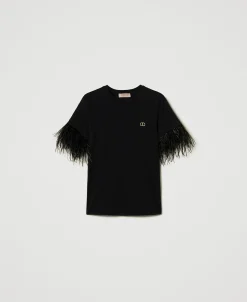 T-Shirt Mit „Oval T“-Logo Und Federn