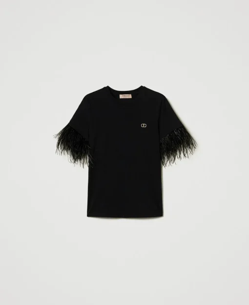T-Shirt Mit „Oval T“-Logo Und Federn