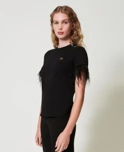 T-Shirt Mit „Oval T“-Logo Und Federn
