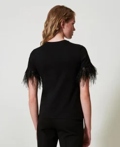 T-Shirt Mit „Oval T“-Logo Und Federn