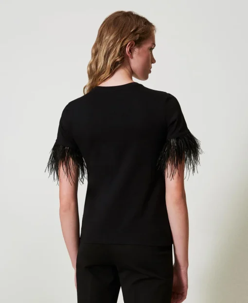 T-Shirt Mit „Oval T“-Logo Und Federn