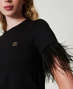 T-Shirt Mit „Oval T“-Logo Und Federn