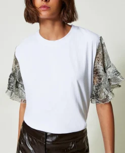 T-Shirt Mit Schlangenprint An Den Ärmeln