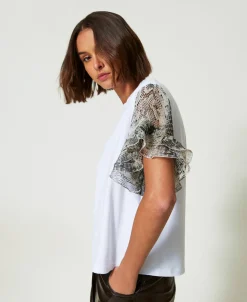 T-Shirt Mit Schlangenprint An Den Ärmeln