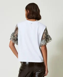 T-Shirt Mit Schlangenprint An Den Ärmeln