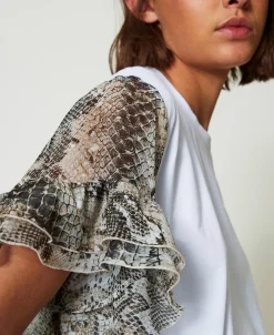 T-Shirt Mit Schlangenprint An Den Ärmeln