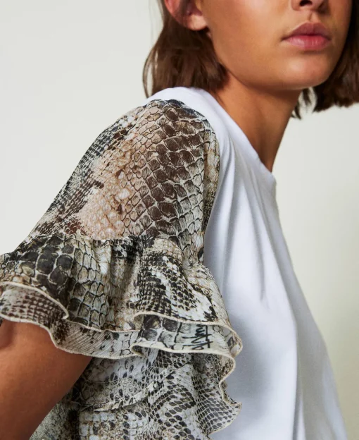 T-Shirt Mit Schlangenprint An Den Ärmeln